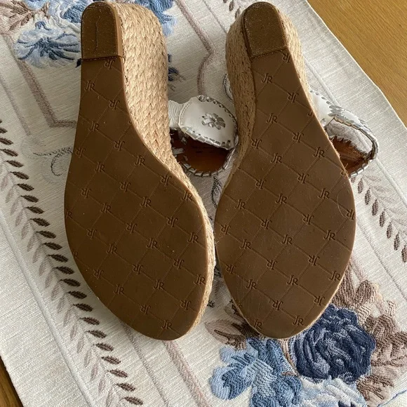 NWT Jack Rogers White & Silver Whipstitch Wedge Sandals - Size 10M - Picture 4 of 6